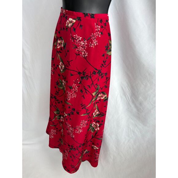 Vintage Kathie Lee Collection Red Midi Floral Skirt Size M Midi Romantic Date - Picture 3 of 9